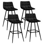 ID MARKET Lot de 4 tabourets de bar MADY en velours noir