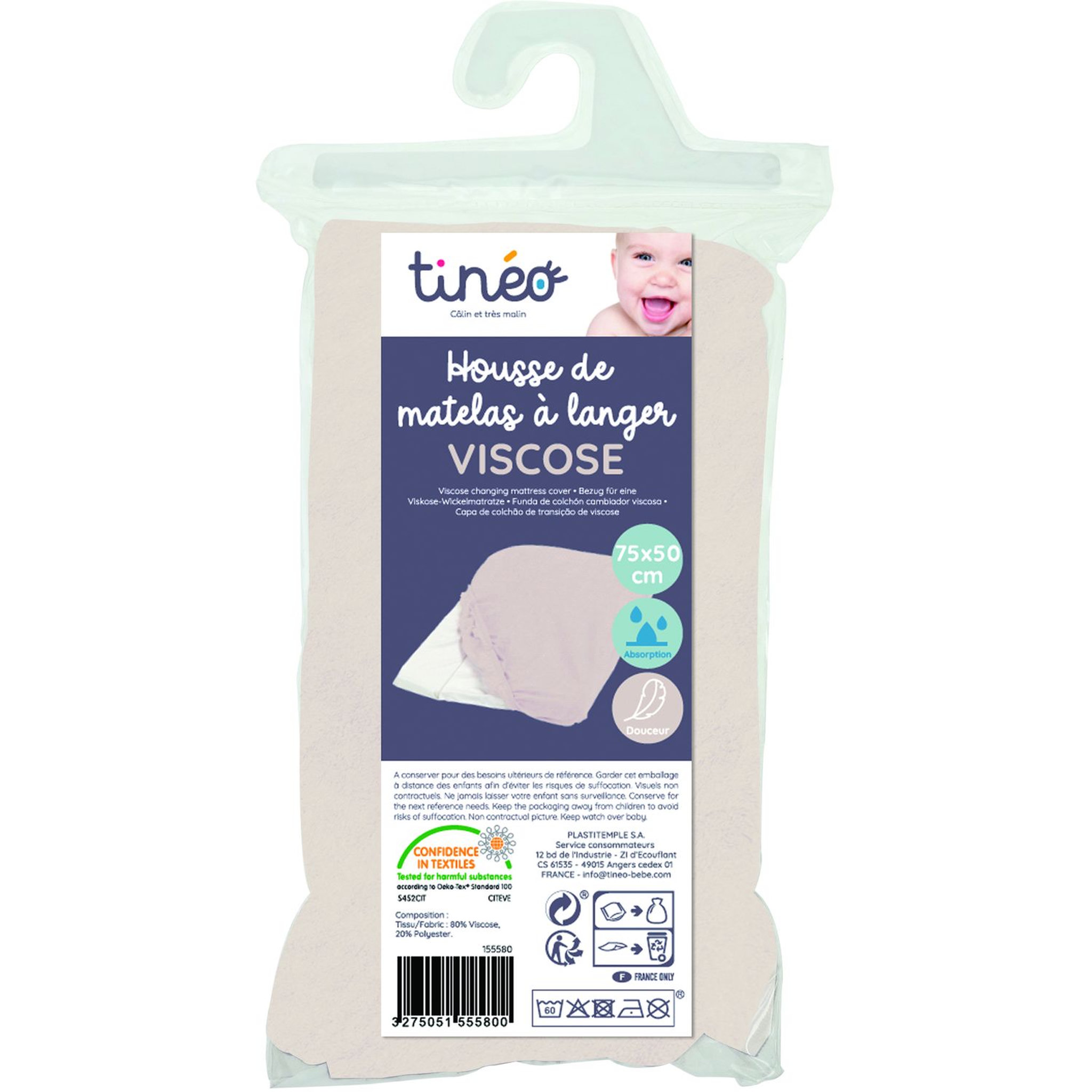 Voir la diapositive 2 : TINEO Lot de 2 housses matelas à langer
