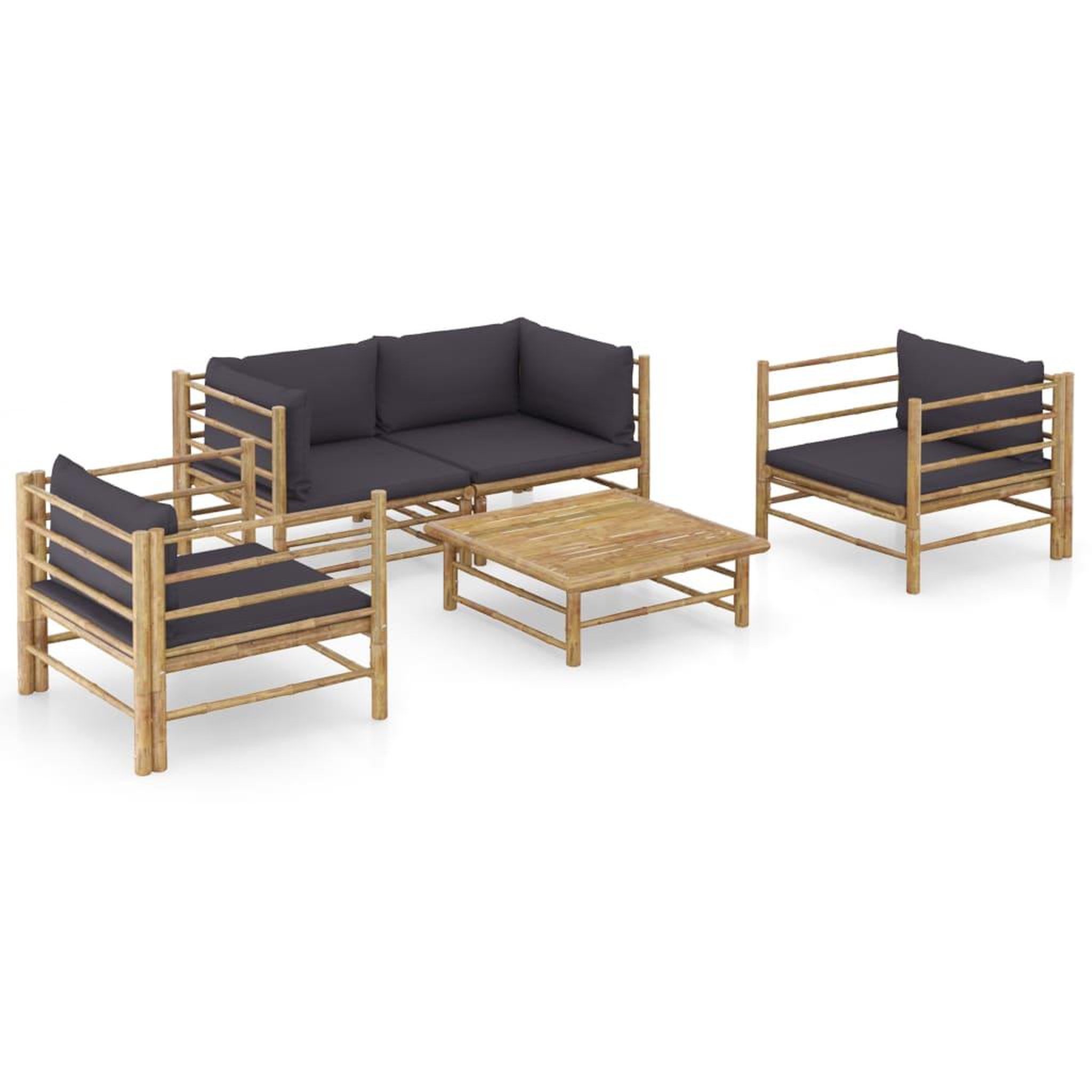 Voir la diapositive 1 : VIDAXL Salon de jardin 5 pcs avec coussins gris fonce bambou