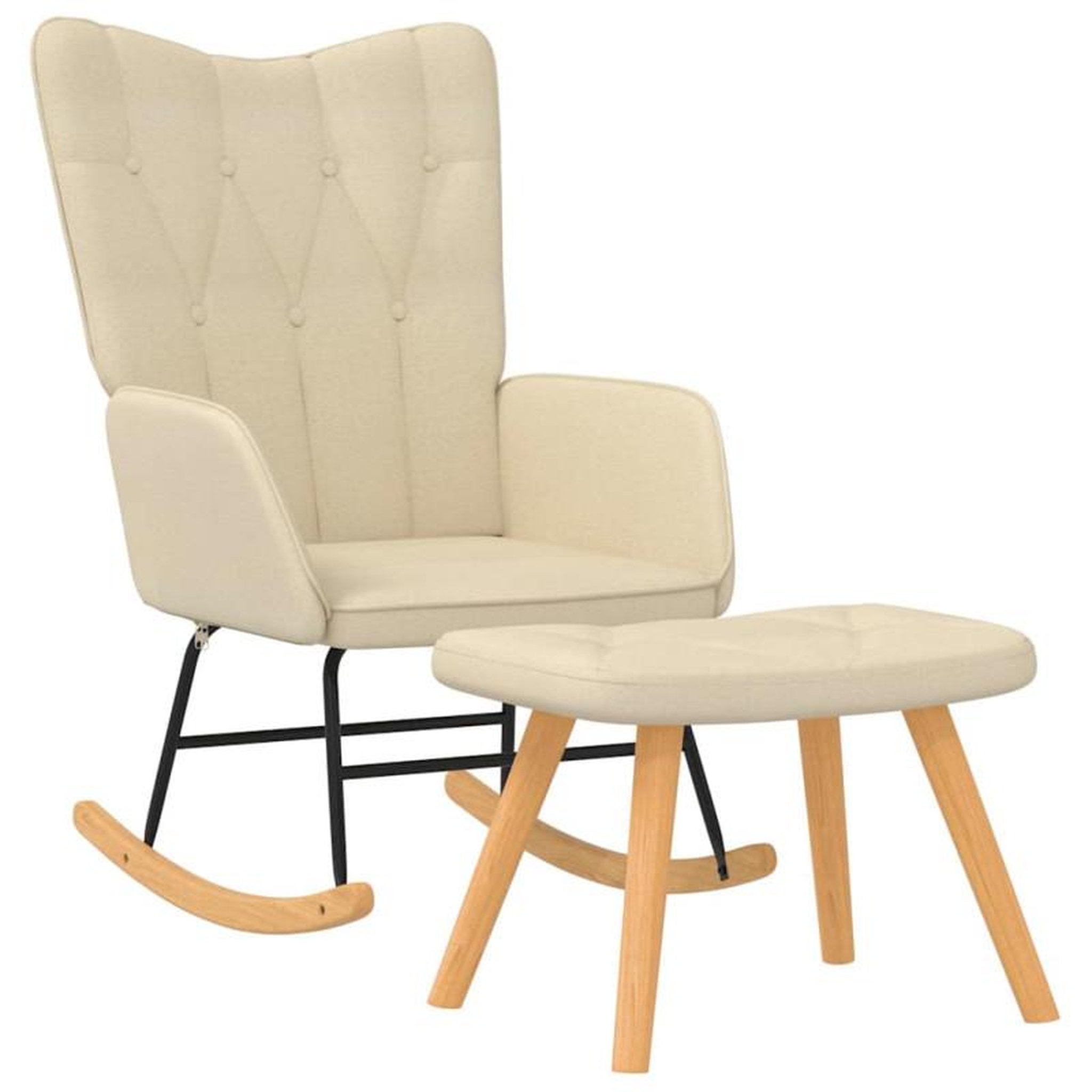 Voir la diapositive 2 : VIDAXL Chaise à bascule avec repose pied Crème Tissu