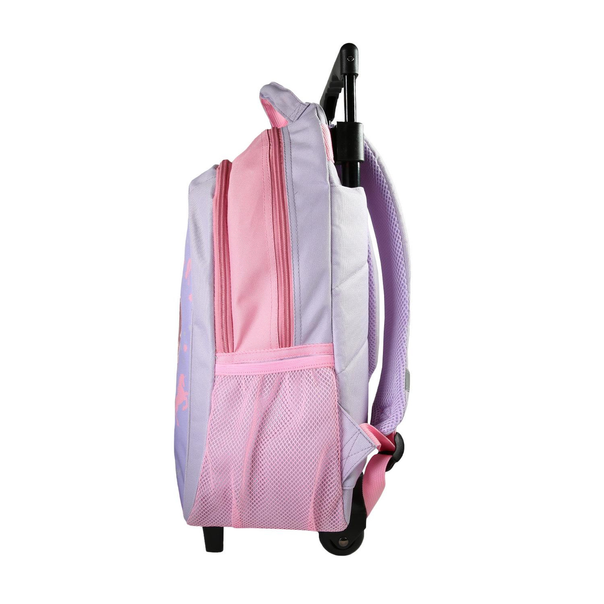 Voir la diapositive 3 : Bagtrotter Bagtrotter - Cybel - Sac à Dos Scolaire - Sac à Dos à Roulettes -  Violet - 2 Compartiments Zippés - 1 Poche Bouteille - 33x16x45cm - Bretelles Matelassées - Dos Matelassé - Matière Polyester - Sac à Dos Scolaire Primaire