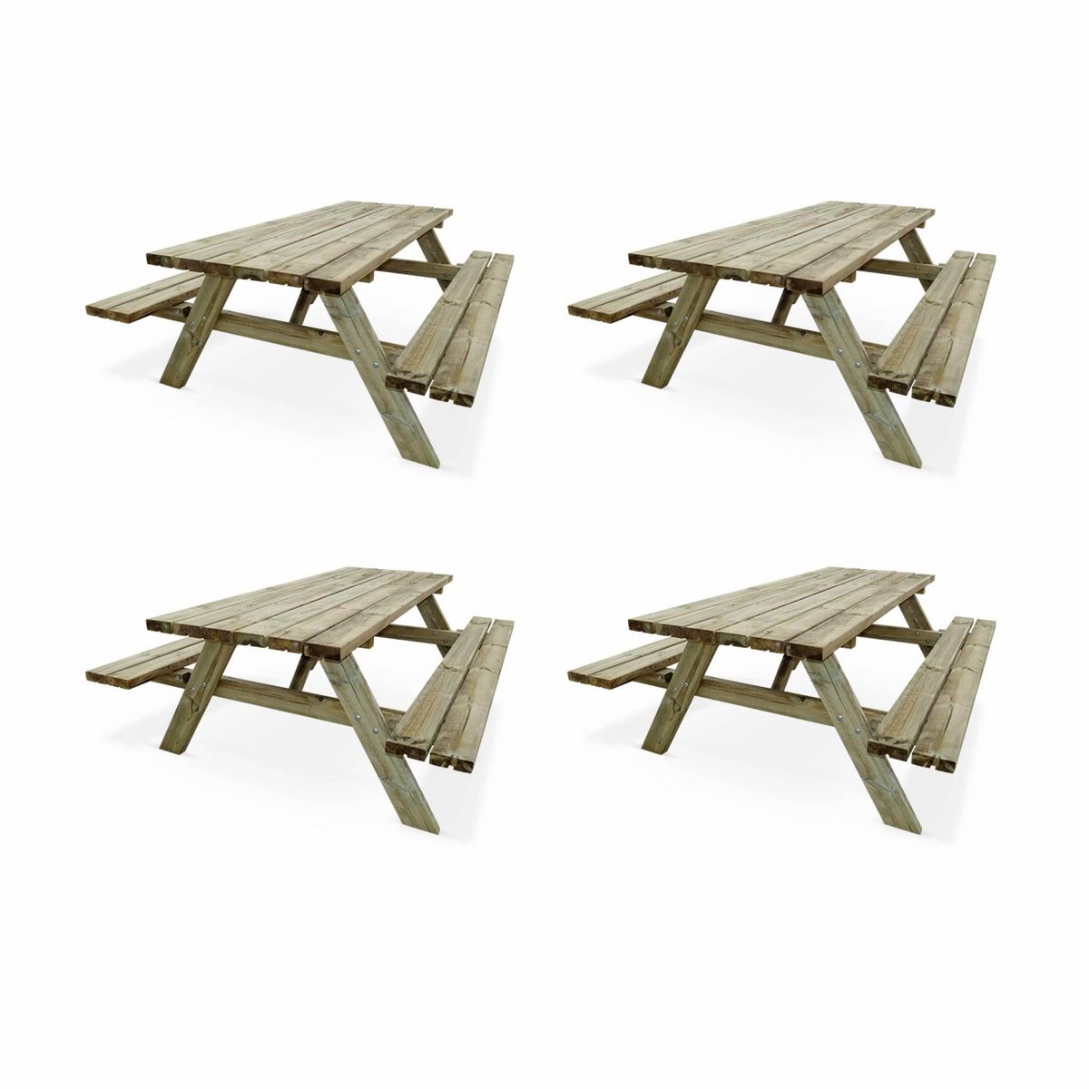 SWEEEK Lot de 4 tables de pique-nique 180 cm avec bancs rabattables en bois. 6 places - PANCHINA - Tables de jardin robustes en pin sylvestre