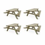 SWEEEK Lot de 4 tables de pique-nique 180 cm avec bancs rabattables en bois. 6 places - PANCHINA - Tables de jardin robustes en pin sylvestre