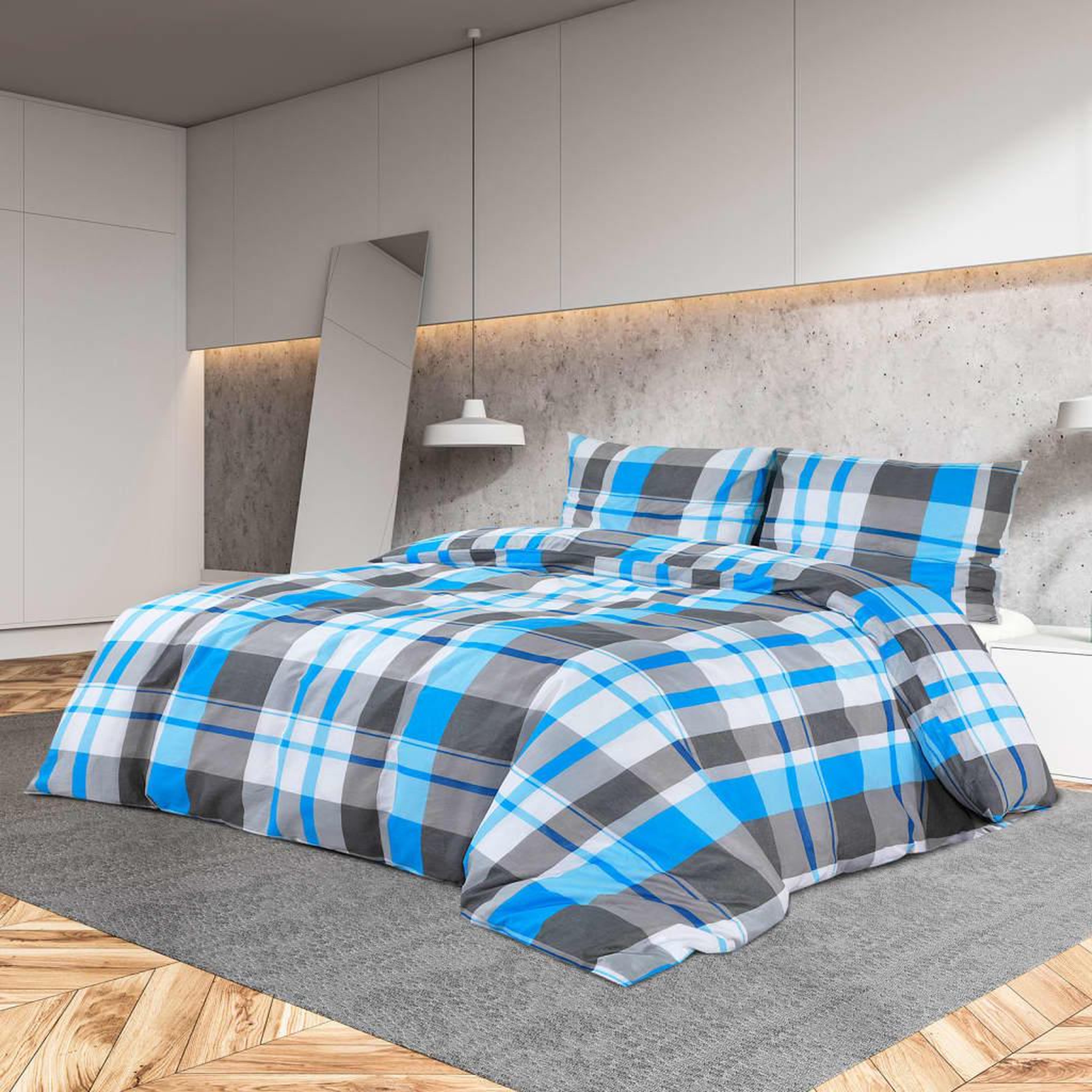 Voir la diapositive 1 : VIDAXL Ensemble de housse de couette Bleu et gris 200x200 cm Coton