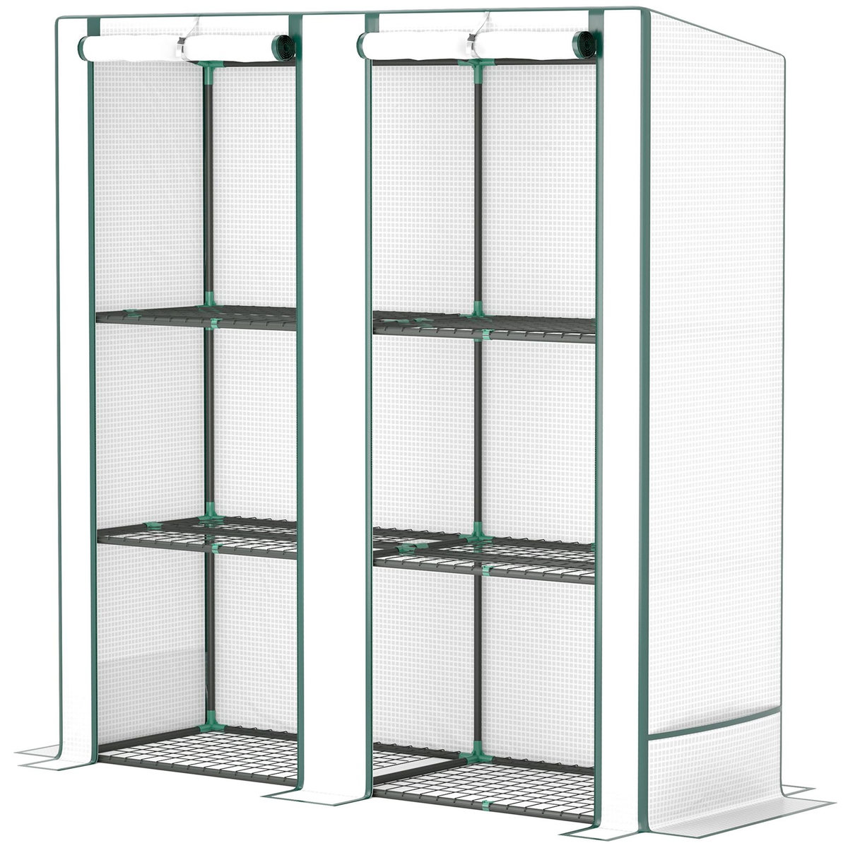 OUTSUNNY Serre de jardin balcon avec étagères métalliques 3 niveaux 2 portes acier noir PE blanc