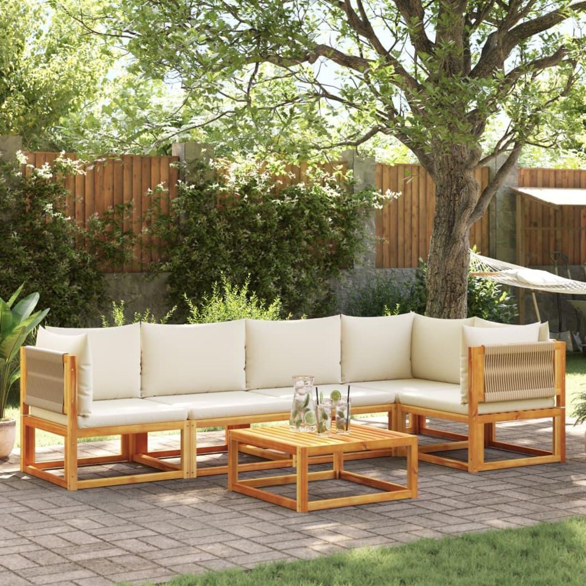 VIDAXL Salon de jardin avec coussins 6 pcs bois d'acacia solide
