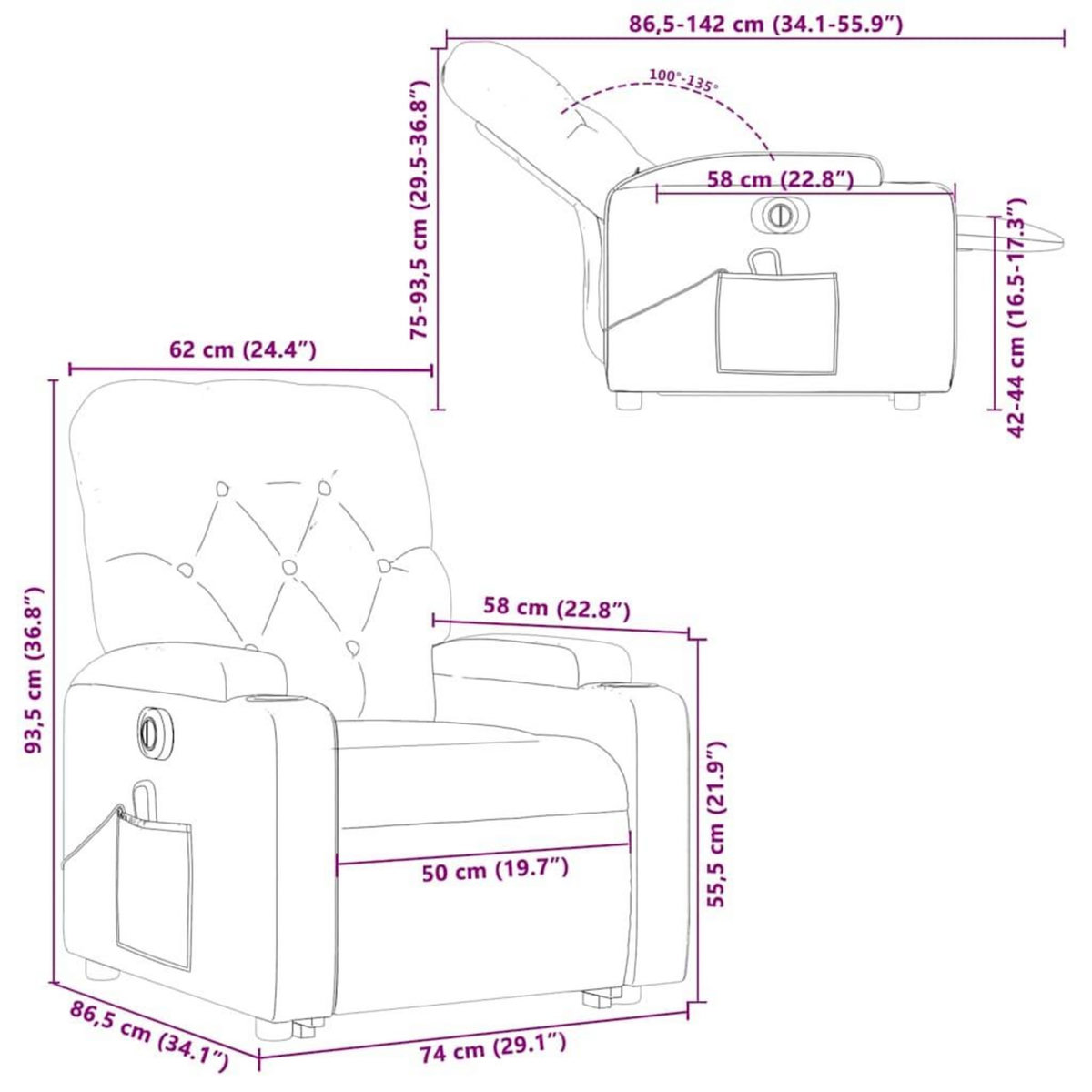 VIDAXL Fauteuil inclinable de massage electrique rouge similicuir