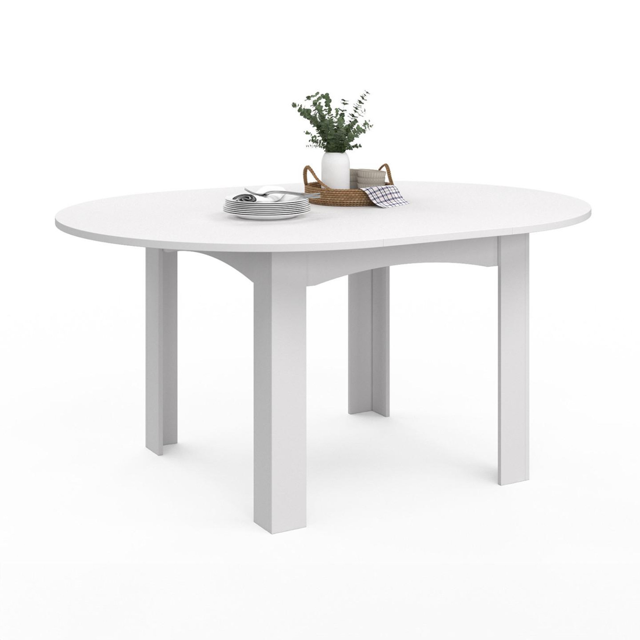 ID MARKET Table à manger extensible ronde dona 4-8 personnes blanc 110-150 cm