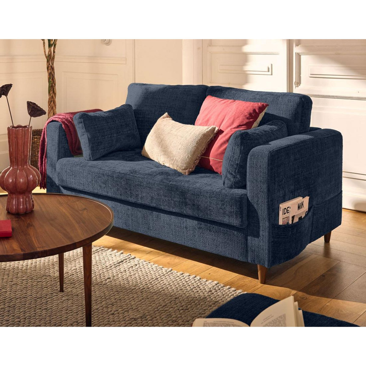 LISA DESIGN Anna - canapé droit 2 places avec poche en velours texturé