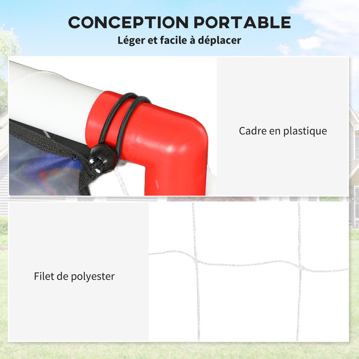 HOMCOM Cage de handball enfant 5 zones cibles - balle, pompe, piquets inclus - blanc rouge