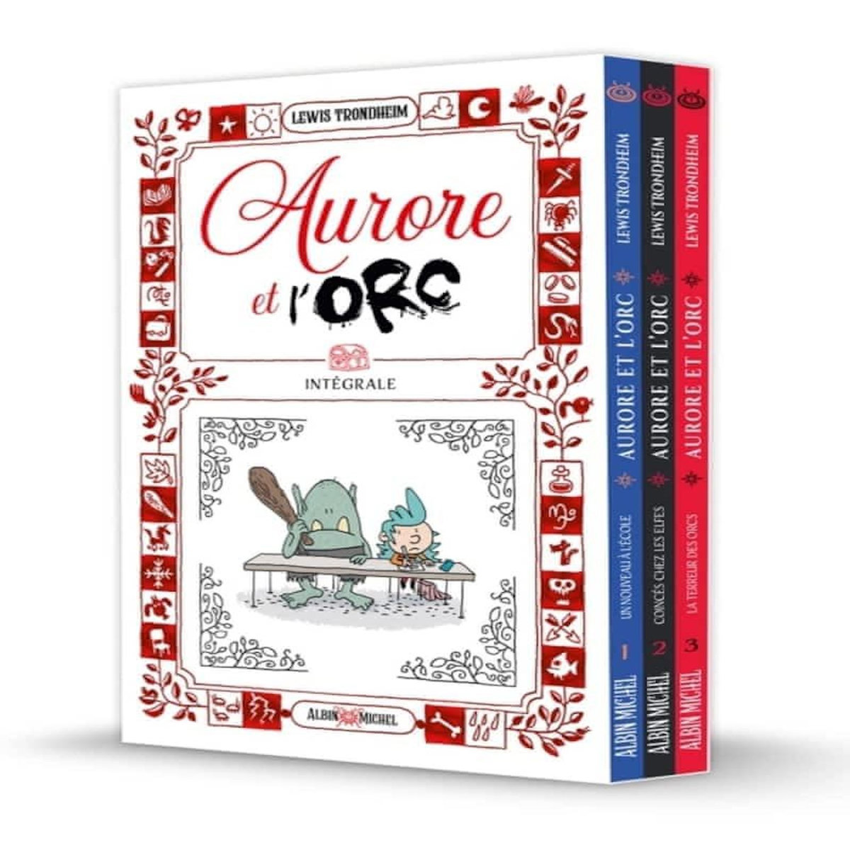AURORE ET L'ORC INTEGRALE : COFFRET 3 VOLUMES : TOME 1, UN NOUVEAU A L'ECOLE ; TOME 2, COINCES CHEZ LES ELFES ; TOME 3, LA TERREUR DES ORCS, Trondheim Lewis