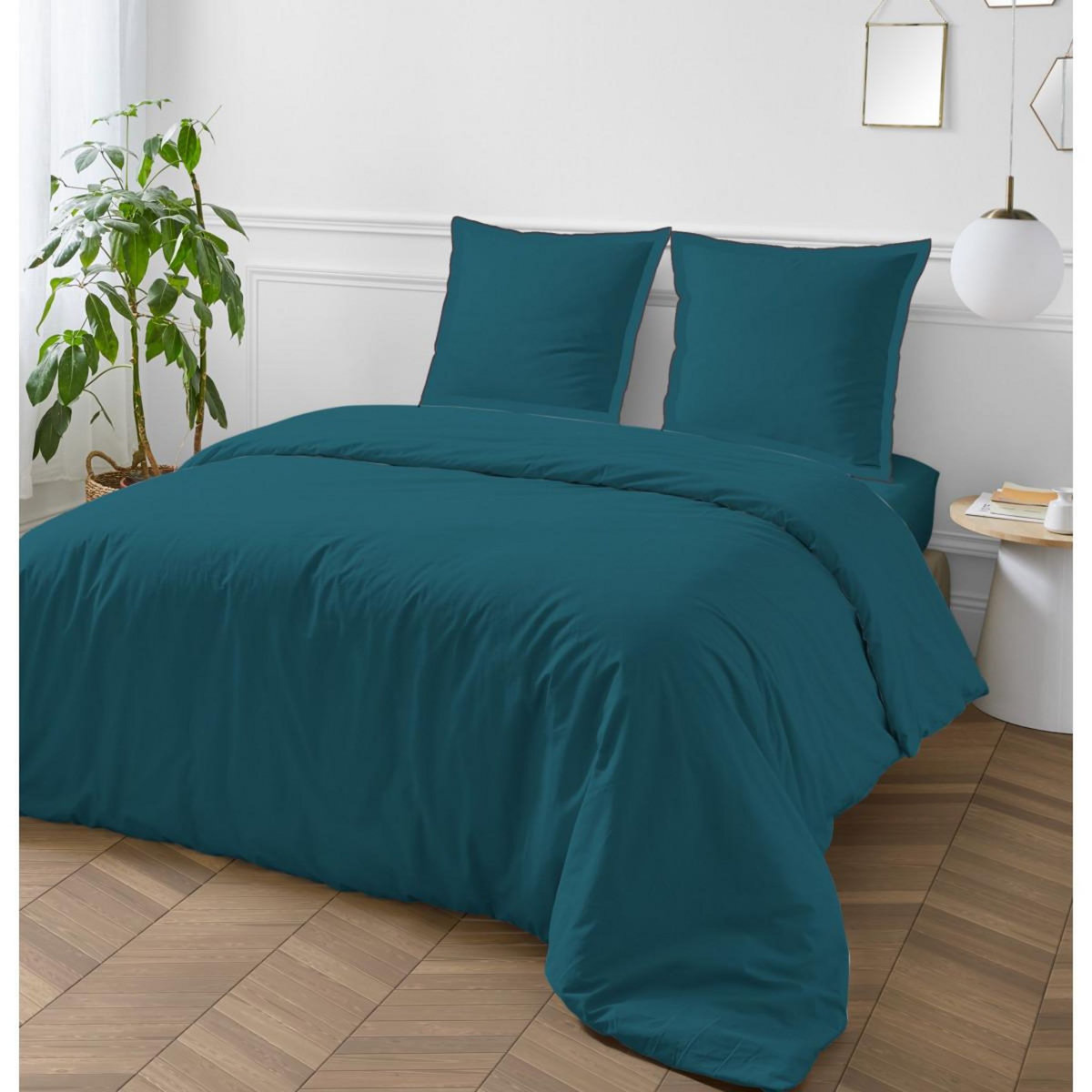 FUTURE HOME Parure de lit unie en coton finition bourdon