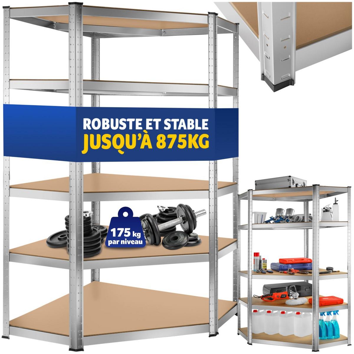 tectake Étagère pour charges lourdes structure en acier galvanisé argent 180 x 89,5 x 89,5 cm, 875 kg