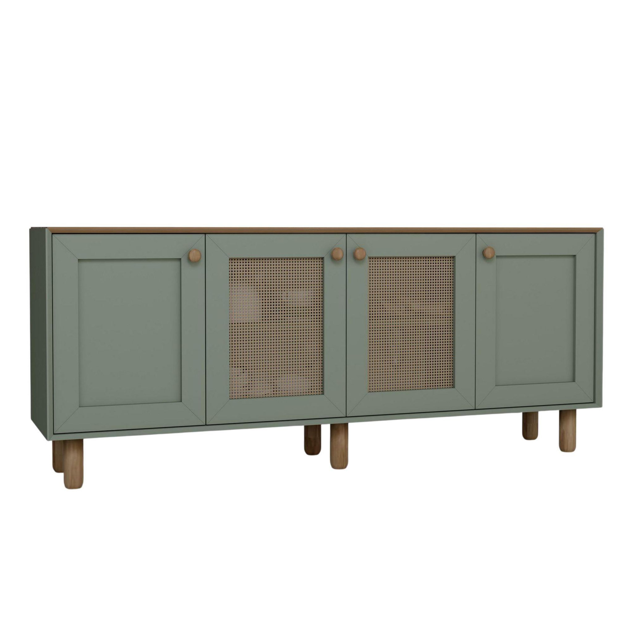Habitat et Jardin Buffet en bois et cannage  bohemian  - 180 x 40 x 75 cm - vert