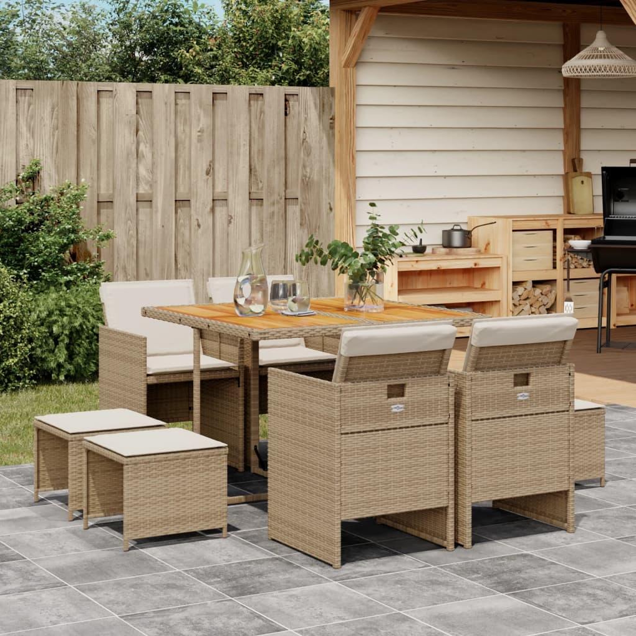 VIDAXL Ensemble a manger de jardin et coussins 9 pcs beige Poly rotin