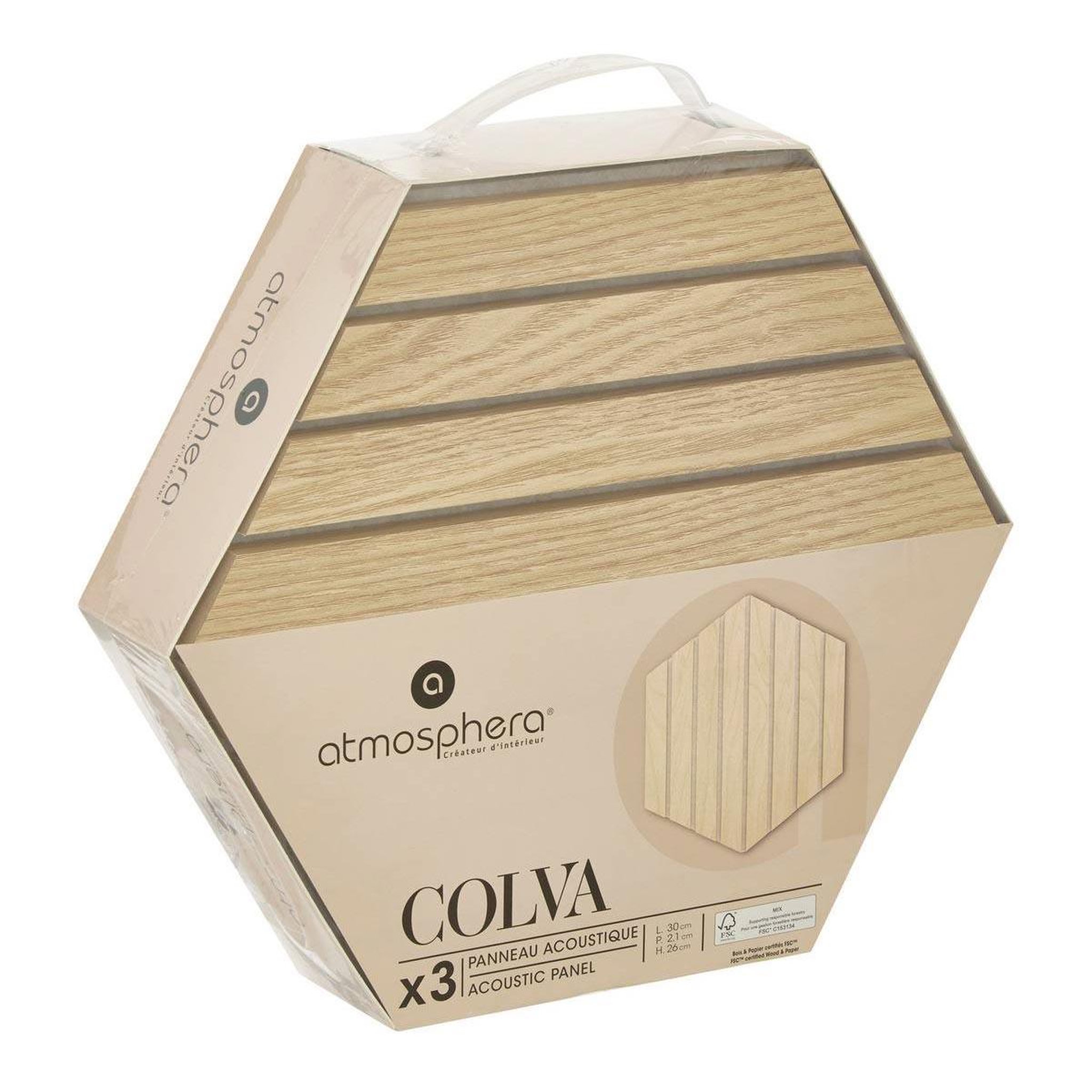 Voir la diapositive 4 : ATMOSPHERA Lot de 3 panneaux déco hexagonal  colva  30x26cm beige