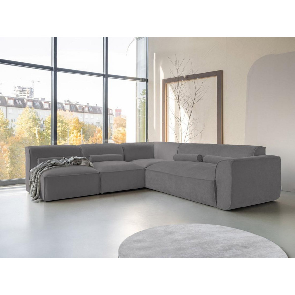 BEST MOBILIER Felix - canapé modulable d'angle gauche 5 places en tissu texturé