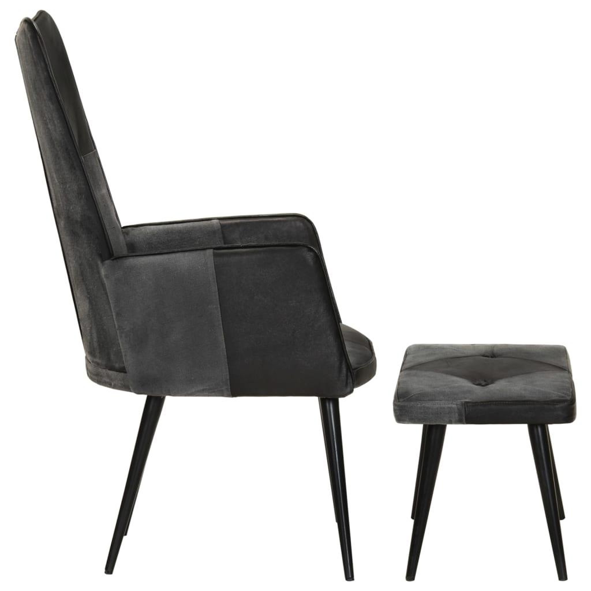 Voir la diapositive 3 : VIDAXL Fauteuil avec repose-pieds Noir Cuir veritable et toile