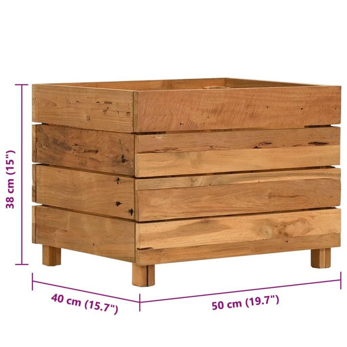 VIDAXL Lit sureleve 50x40x38 cm bois de teck recycle et acier