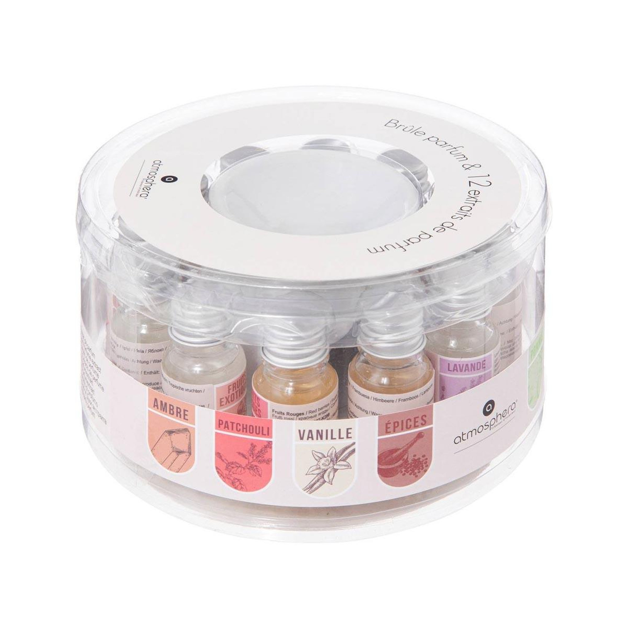 Voir la diapositive 2 : COMPTOIR DE LA BOUGIE Brûle-parfum & 12 flacons d'huiles 10ml blanc