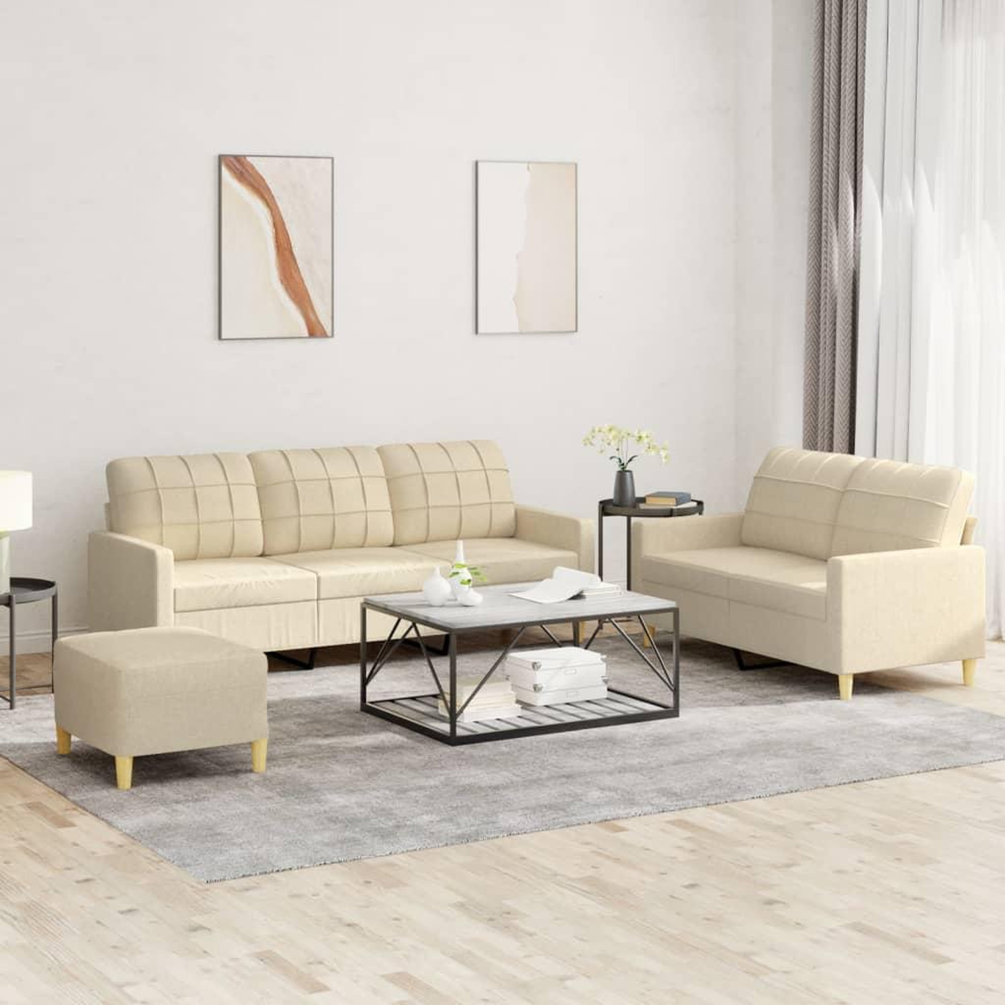 VIDAXL Ensemble de canapes 3 pcs avec coussins creme tissu
