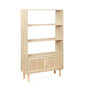 Voir la diapositive 1 : SWEEEK Étagère bibliothèque décor bois et cannage - Camargue - 3 niveaux. 2 portes