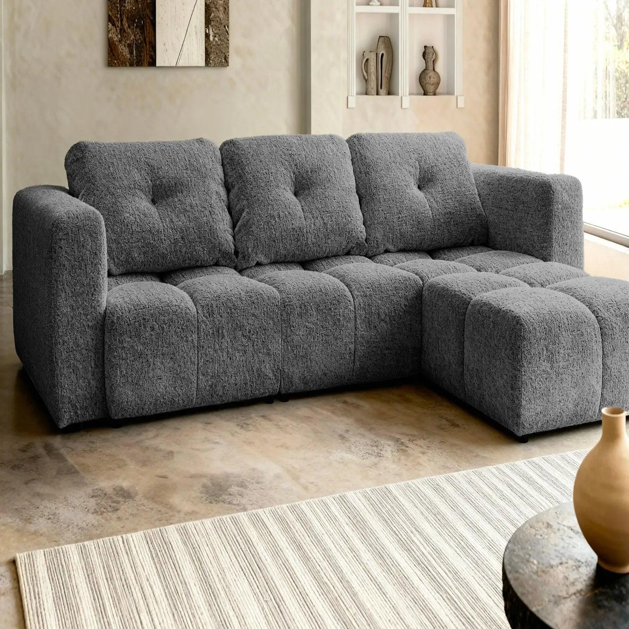 Voir la diapositive 5 : CASANOVA PARIS Romy 4 places - canapé d'angle convertible tissu chenille 4 places