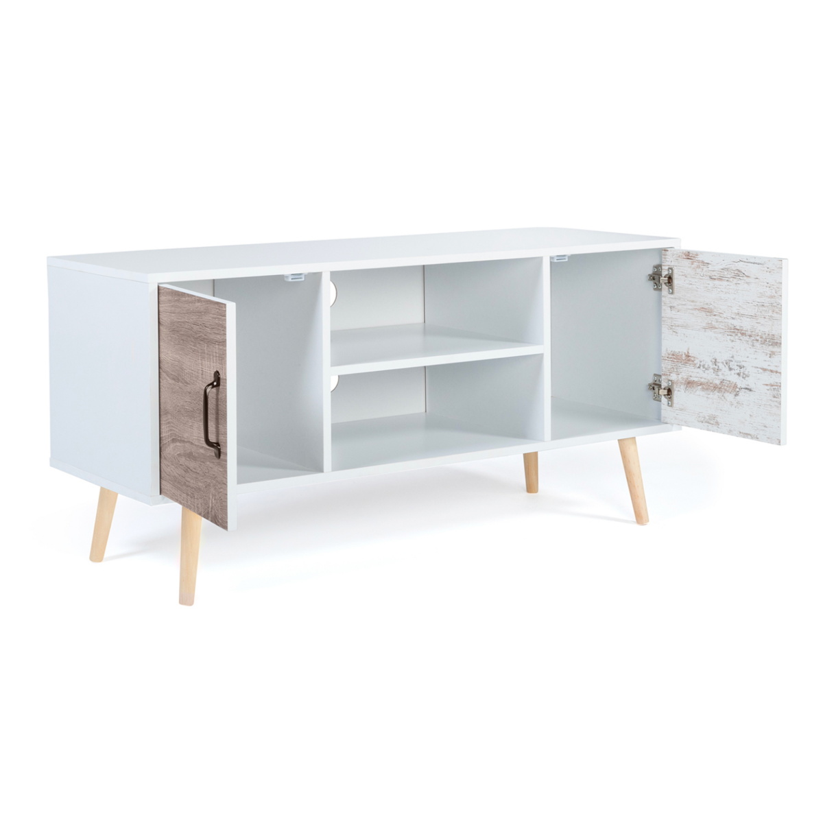ID MARKET Meuble TV 113 cm scandinave BAHIA 2 portes