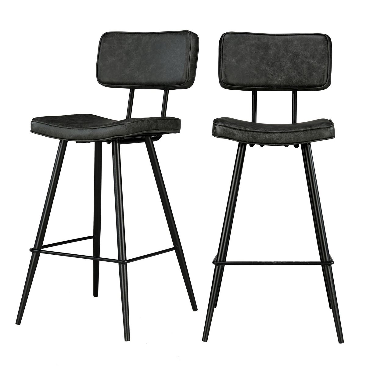 Rendez vous déco Lot de 2 chaises de bar mi-hauteur 66 cm cuir synthétique gris / noir - Texas