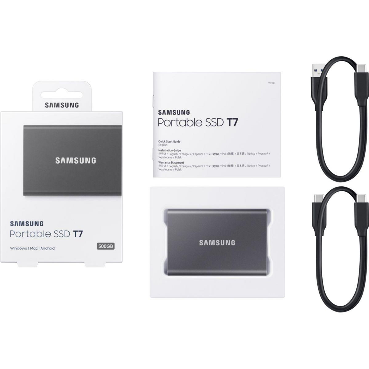 Samsung Disque dur SSD externe portable 2To T7 gris titane