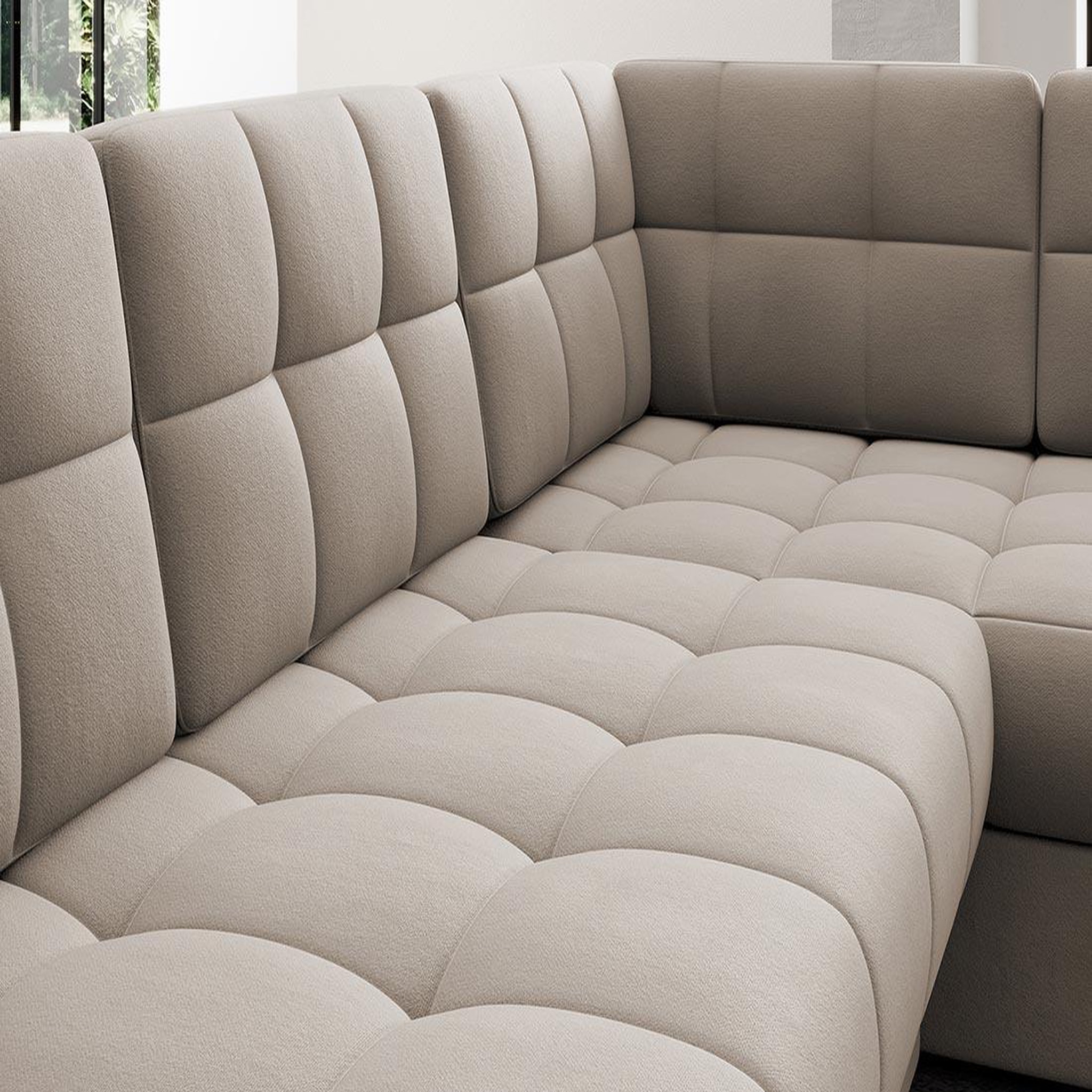 Voir la diapositive 6 : BEST MOBILIER Nappa - canapé panoramique d'angle droit 7 places convertible avec coffre en velours