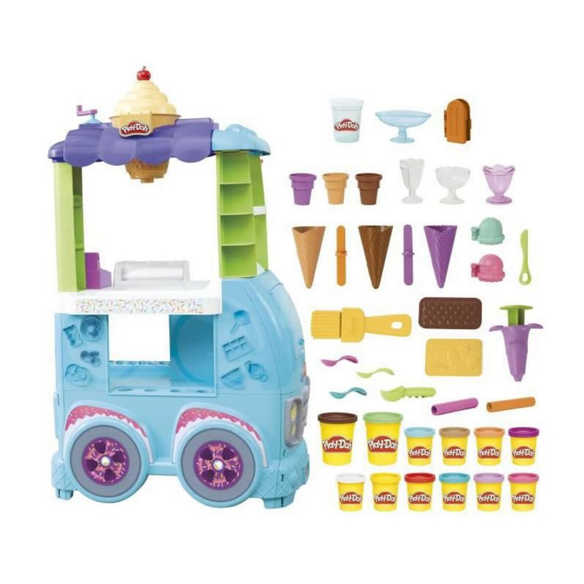 PLAYDOH Play-Doh, Camion de glace géant, inclut 27 accessoires, 12 pots de pâte a modeler, sons réalistes