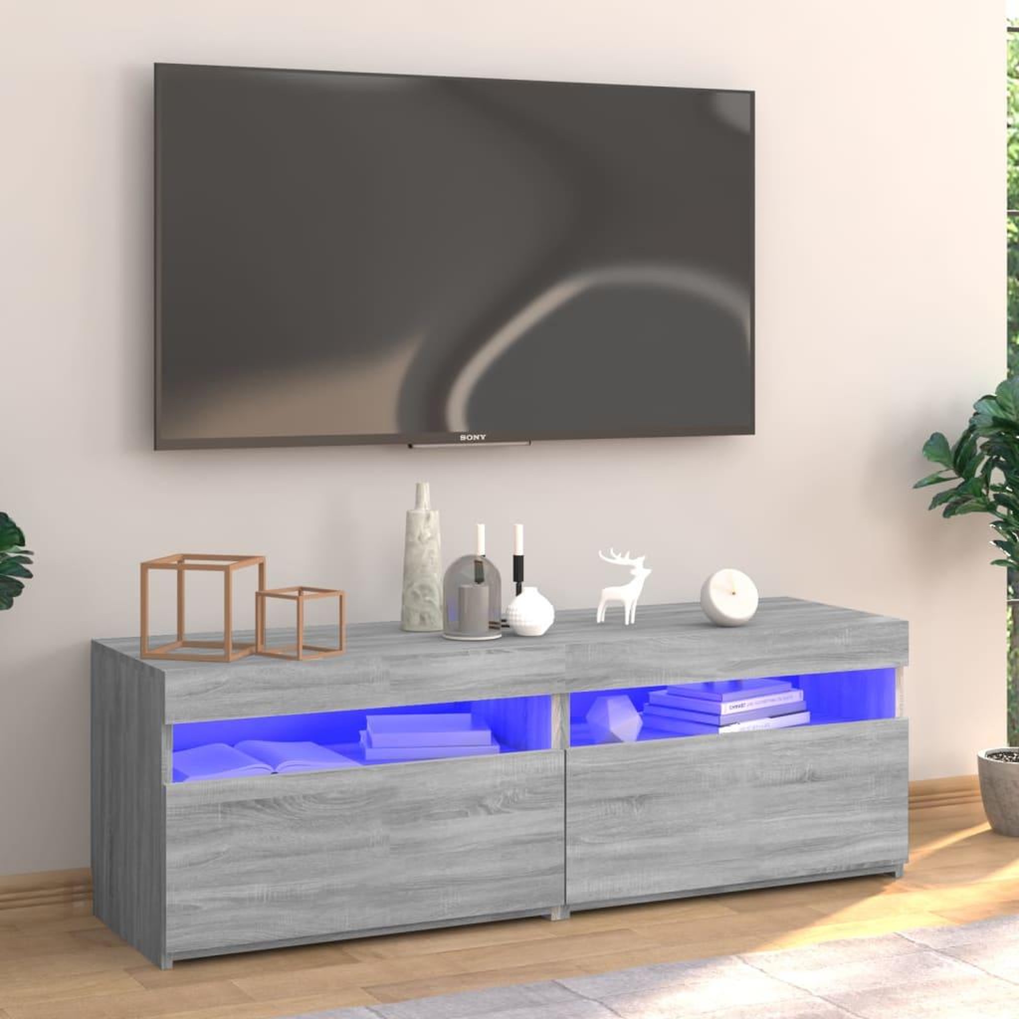 Voir la diapositive 1 : VIDAXL Meuble TV avec lumieres LED sonoma gris 120x35x40 cm