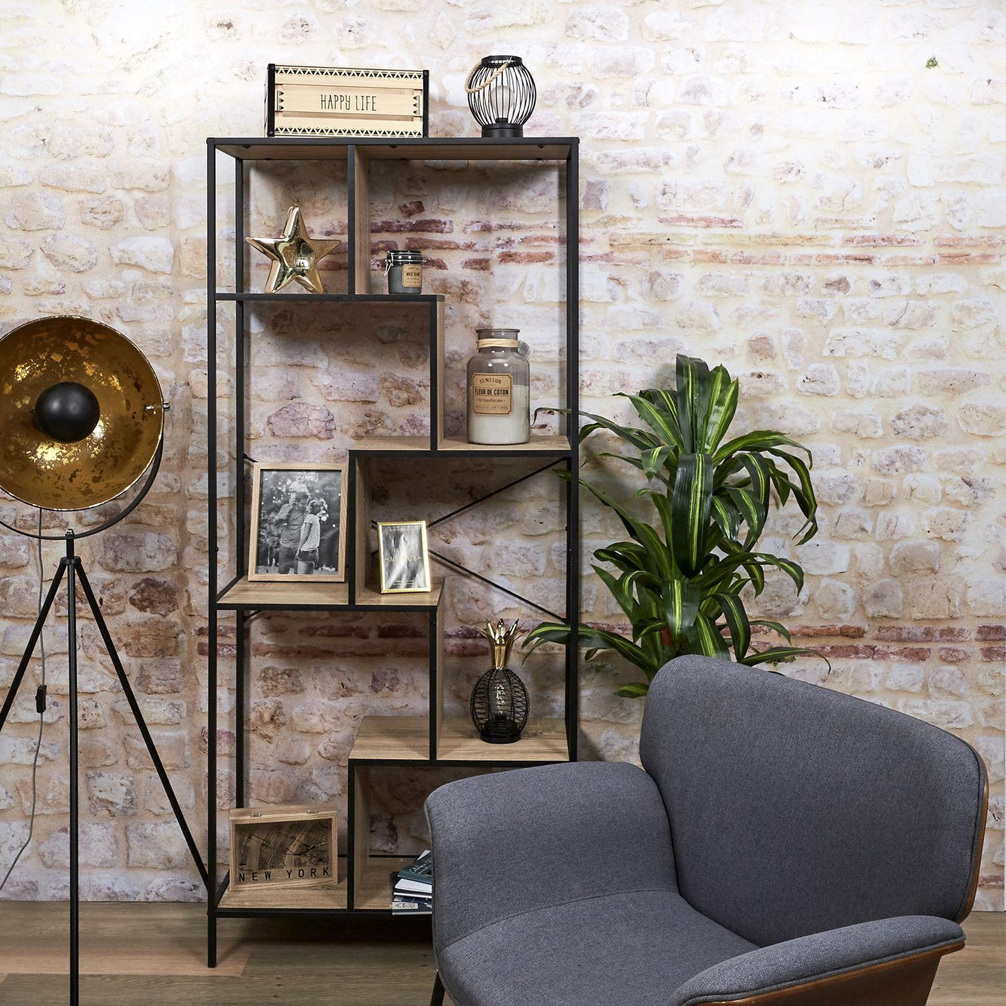 Voir la diapositive 4 : The Home Deco Factory Etagère Edison - H. 180 cm - Noir et Bois