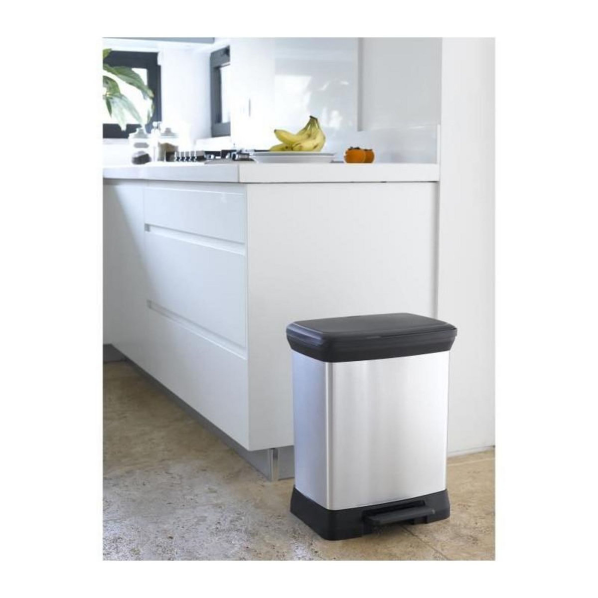 CURVER Poubelle Rectangle - DECO BIN - CURVER - 50L - Design élégant - 39 x 29 x 51 cm - Gris métallisé