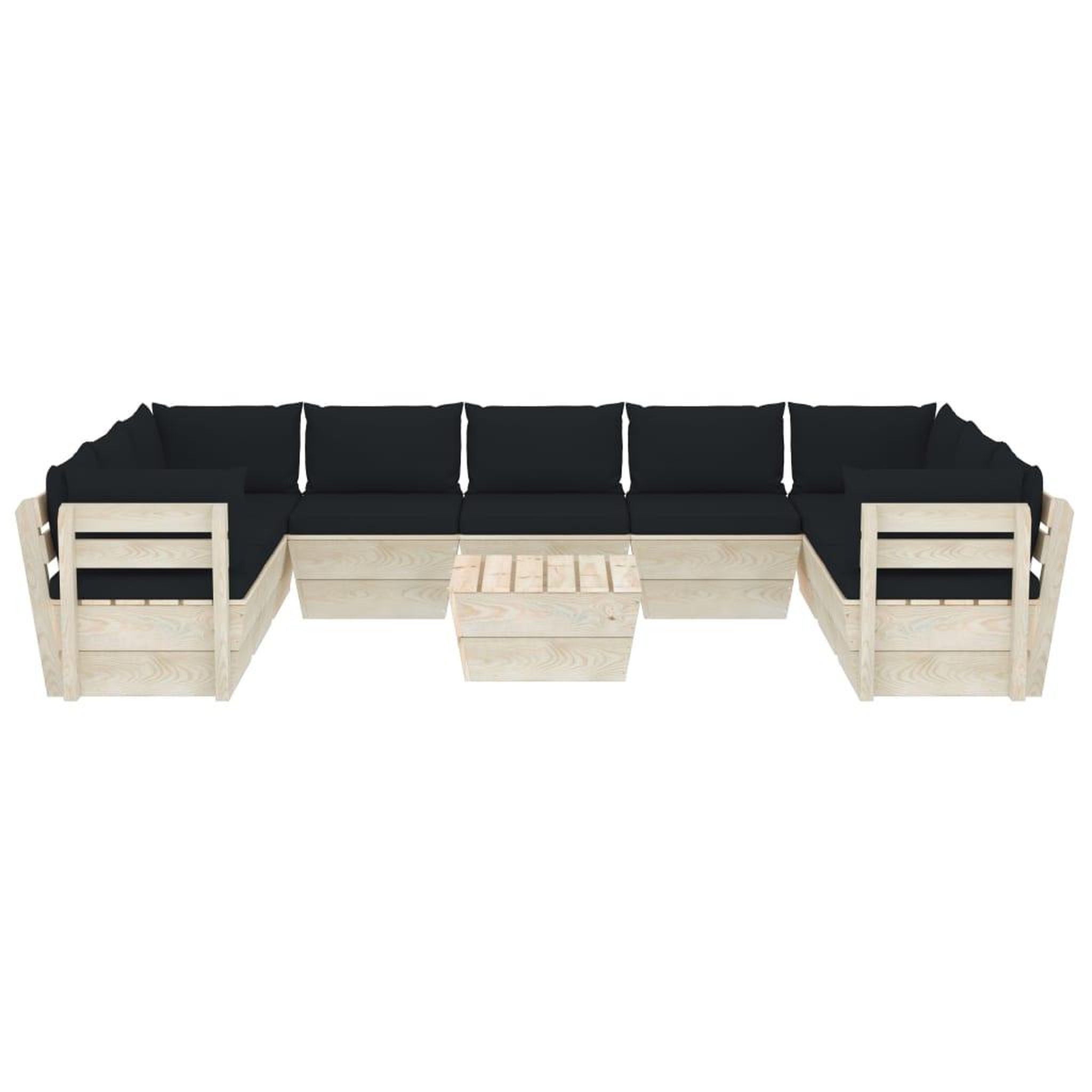 Voir la diapositive 3 : VIDAXL Salon de jardin palette 10 pcs avec coussins bois d'epicea