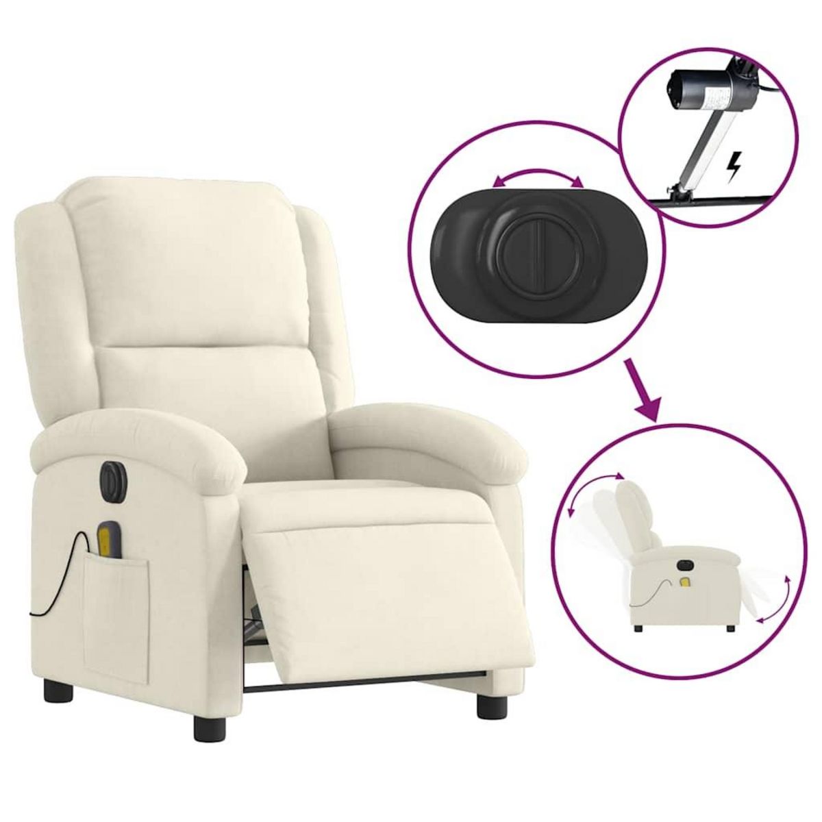 VIDAXL Fauteuil inclinable de massage electrique creme velours