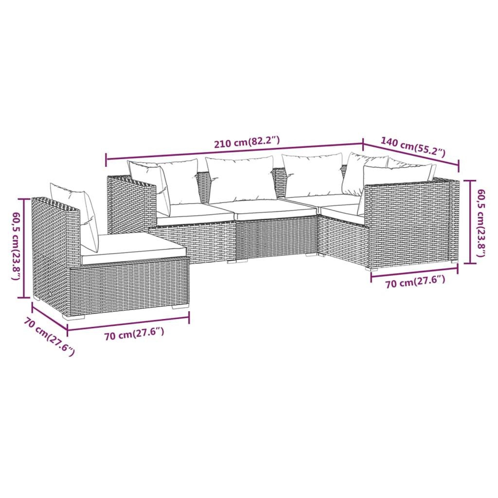Voir la diapositive 6 : VIDAXL Salon de jardin 5 pcs avec coussins resine tressee gris