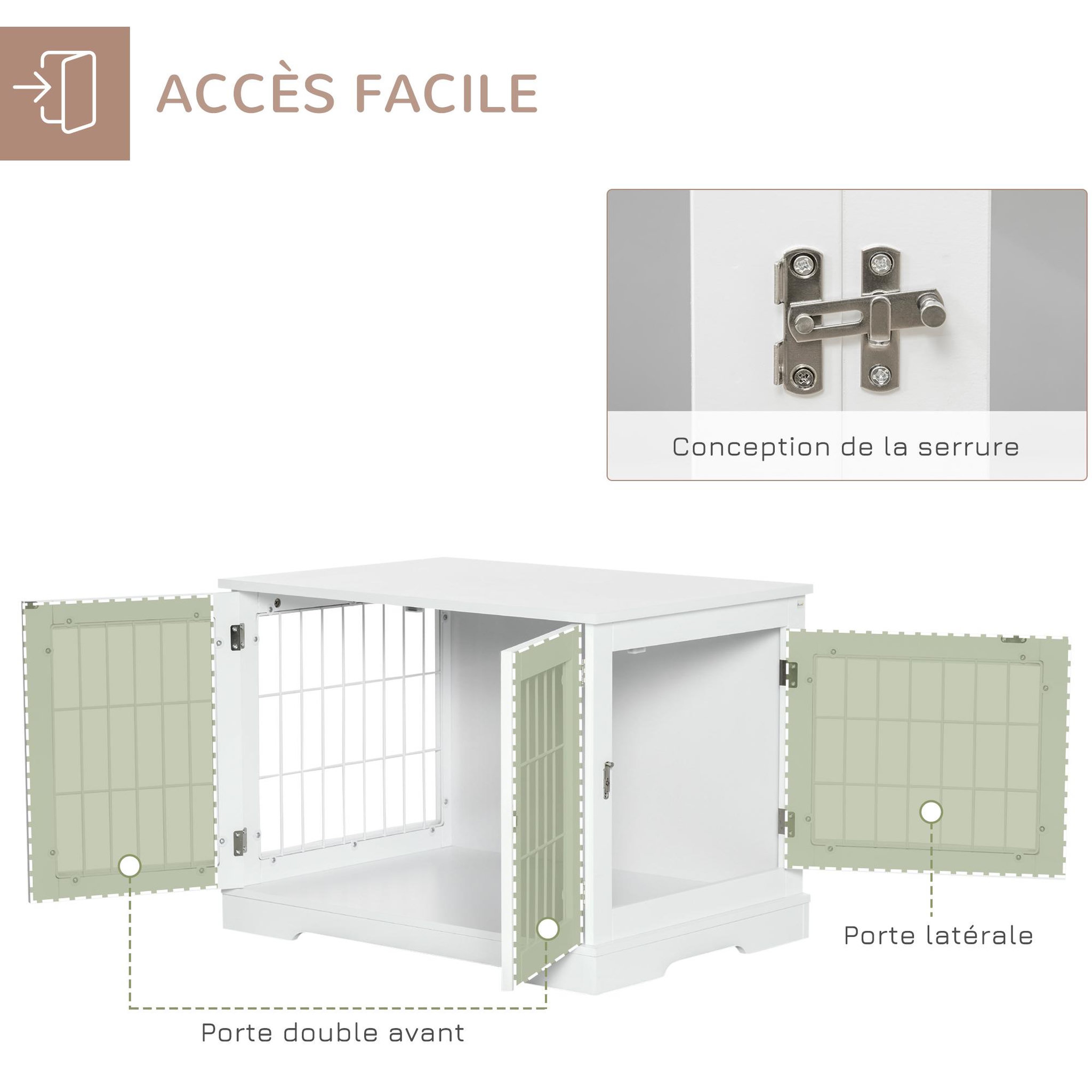Voir la diapositive 5 : PAWHUT Cage pour chien animaux table d'appoint 2 en 1 - 2 portes verrouillables - dim. 76l x 54,5l x 56h cm - mdf acier blanc