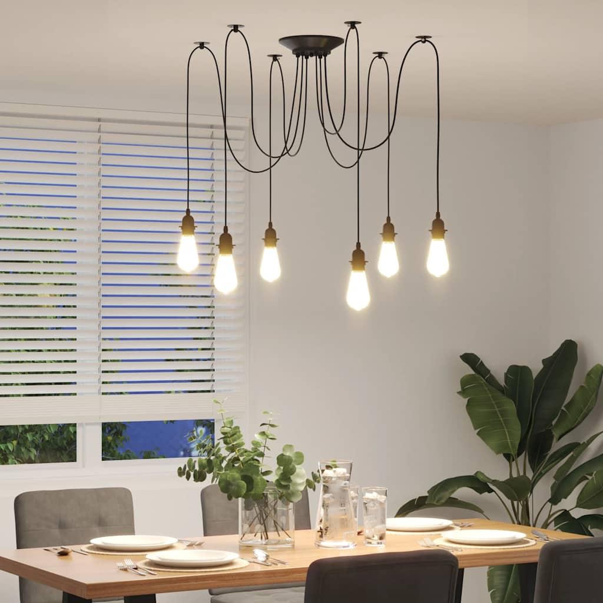 Voir la diapositive 4 : VIDAXL Lampe suspendue avec 6 porte-lampes E27 noir metal
