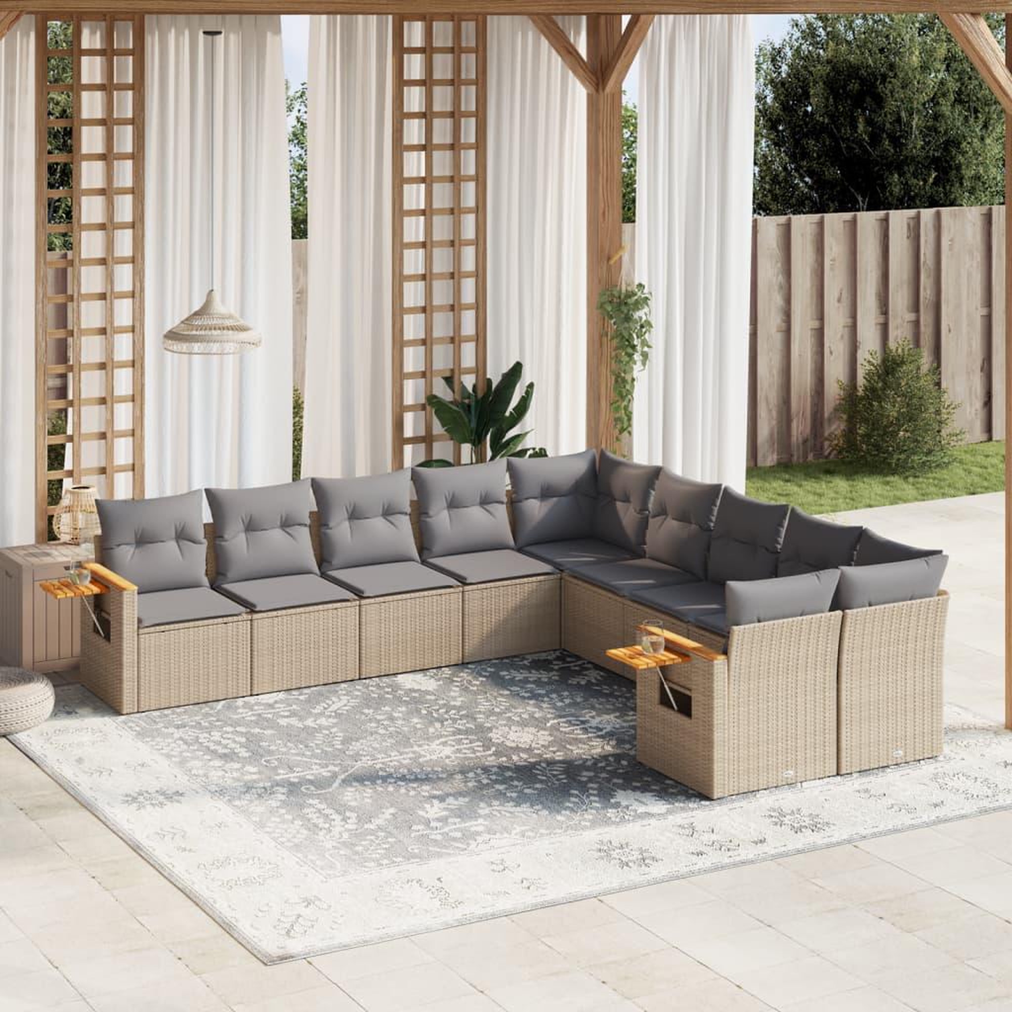 VIDAXL Salon de jardin avec coussins 10 pcs beige resine tressee