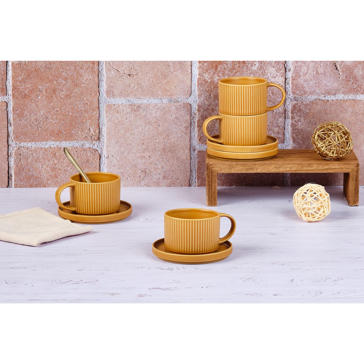 BJORN Tasse SCANDI 15cl et soucoupe Ø12cm - 8 pièces - Ocre