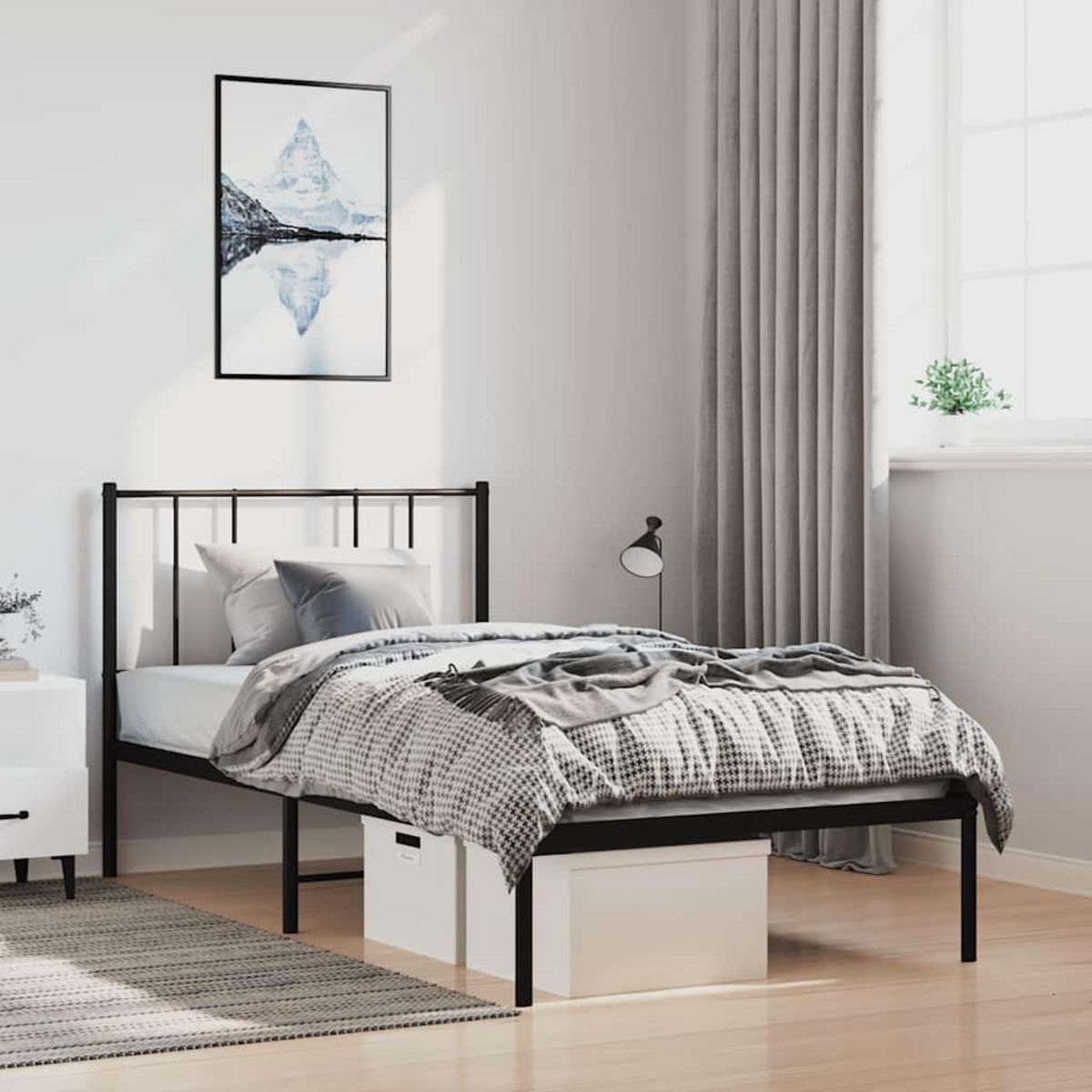 VIDAXL Cadre de lit metal sans matelas avec tete de lit noir 100x190cm