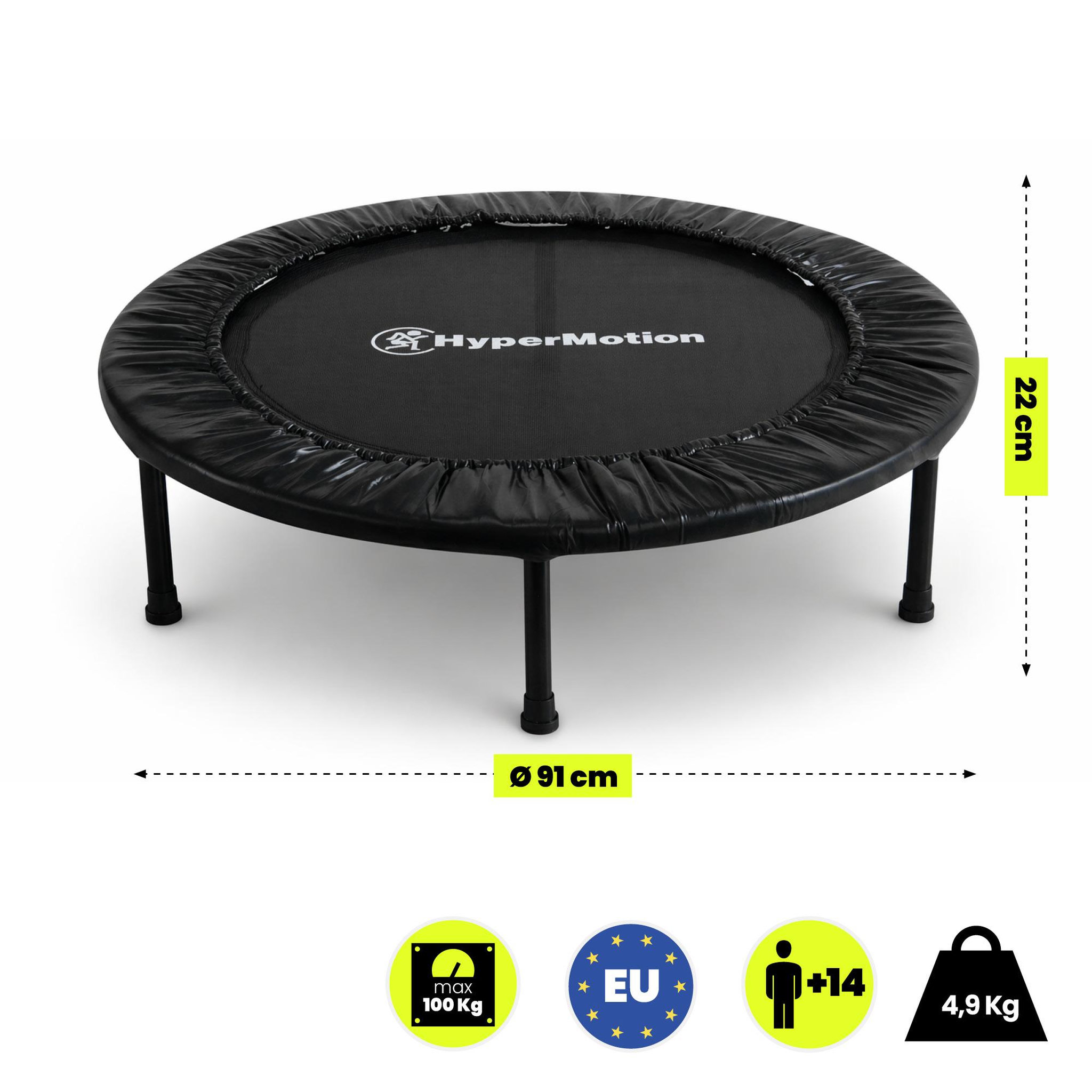 Voir la diapositive 3 : HYPERMOTION Trampoline fitness HyperMotion 91 cm noir pour entraînement cardio maison