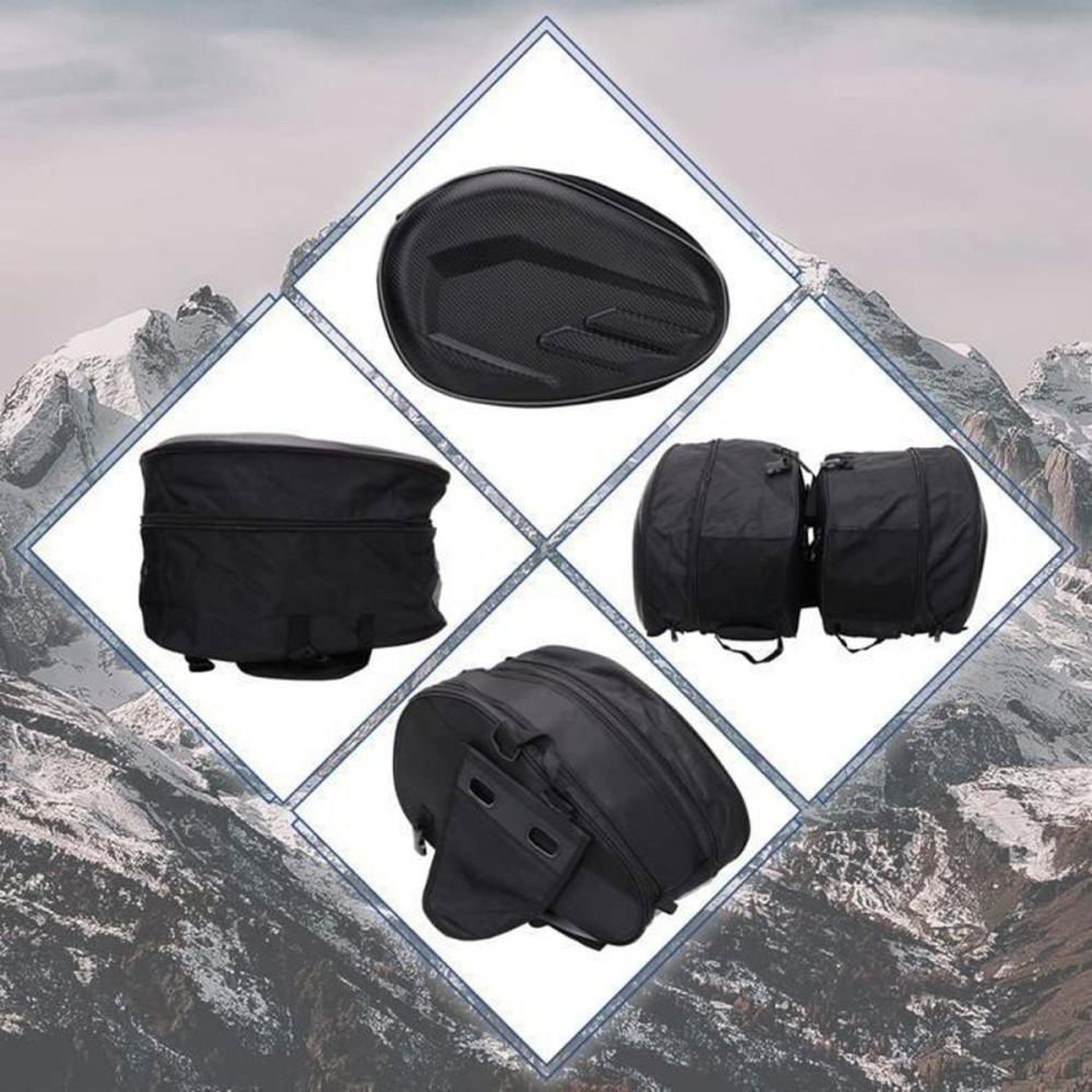 Voir la diapositive 5 : Sacs de moto imperméables extensibles 60 L noir style carbone, set 3 pièces (2 sacoches latérales + sac arrière/haut)