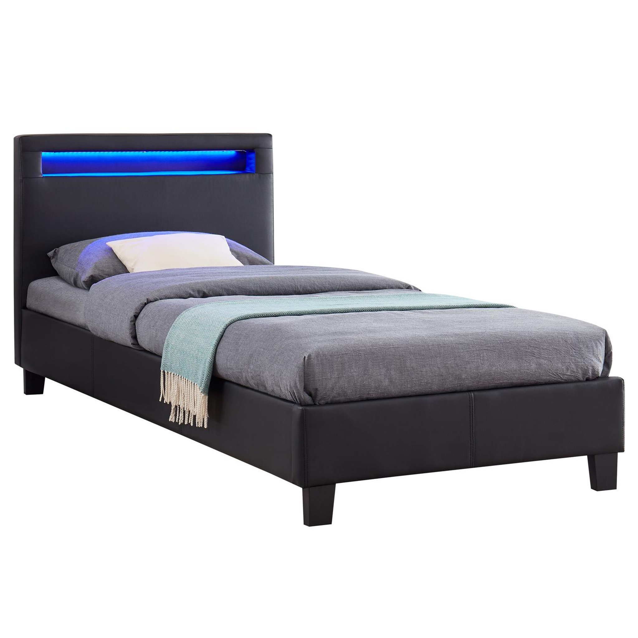 Voir la diapositive 1 : IDIMEX Lit LED simple LUCENO 90x190 cm, avec sommier, revêtement synthétique