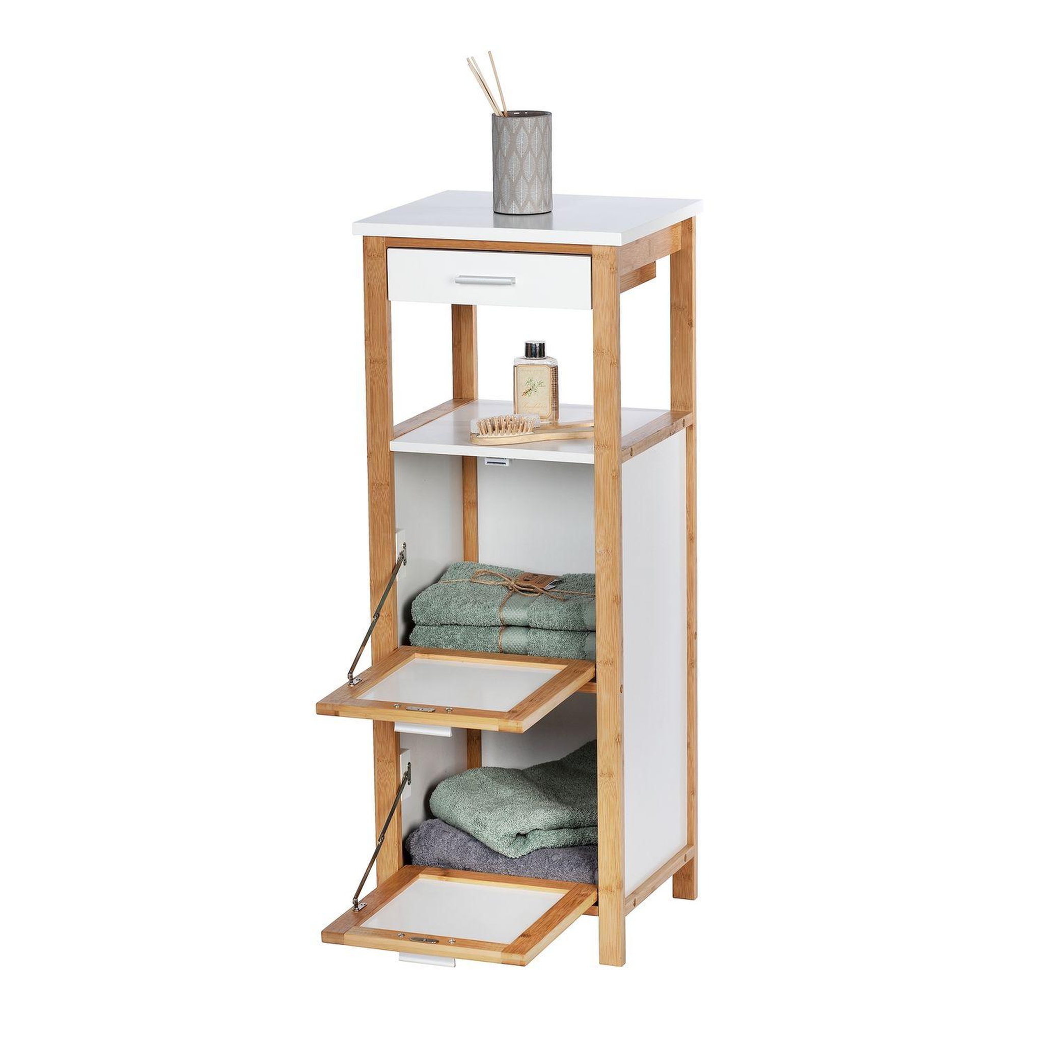 Voir la diapositive 2 : Wenko Etagère de salle de bain scandinave finja - l. 34 x h. 89 cm - blanc