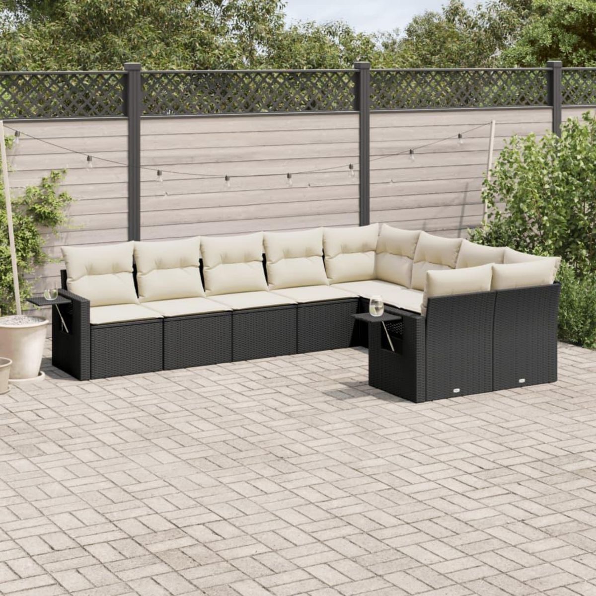 VIDAXL Salon de jardin 9 pcs avec coussins noir resine tressee