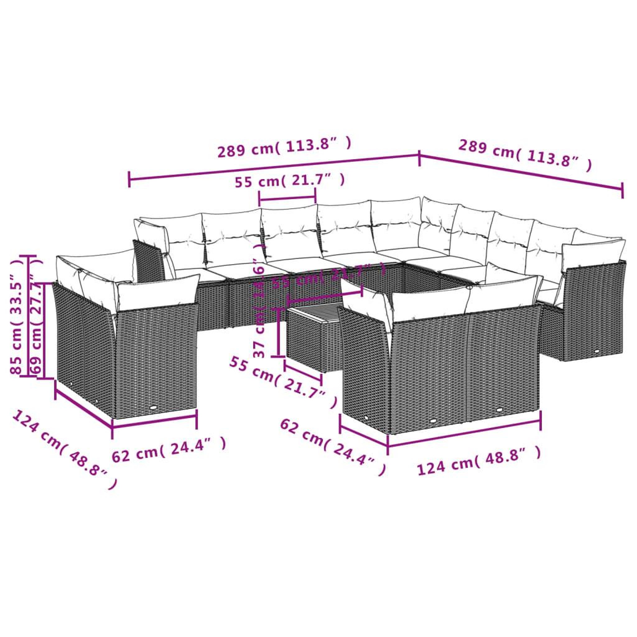Voir la diapositive 3 : VIDAXL Salon de jardin avec coussins 14 pcs noir resine tressee