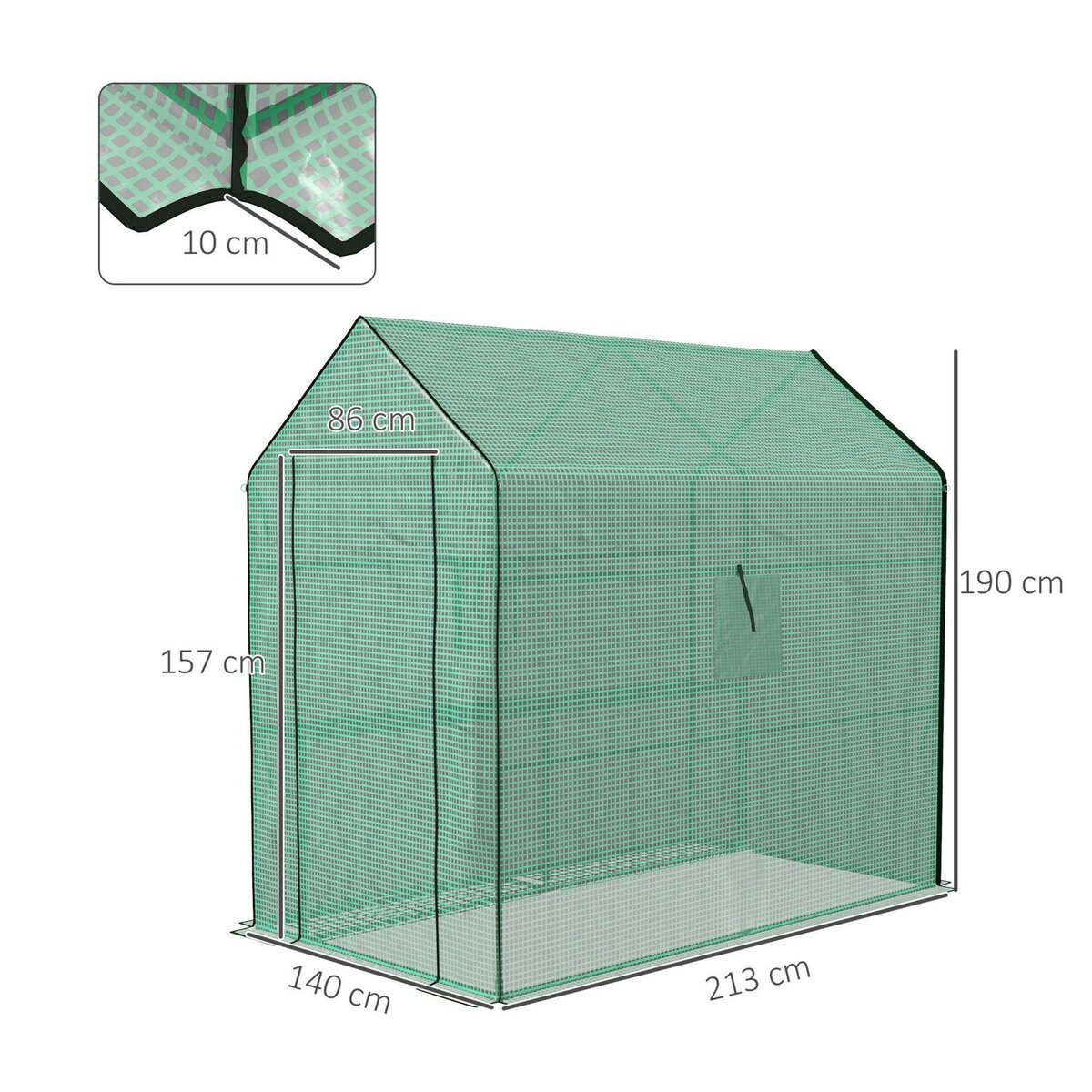 OUTSUNNY Bâche de remplacement serre de jardin dim. 140L x 213l x 190H cm - 2 fenêtres, porte zippée enroulable - PE anti-UV imperméable vert